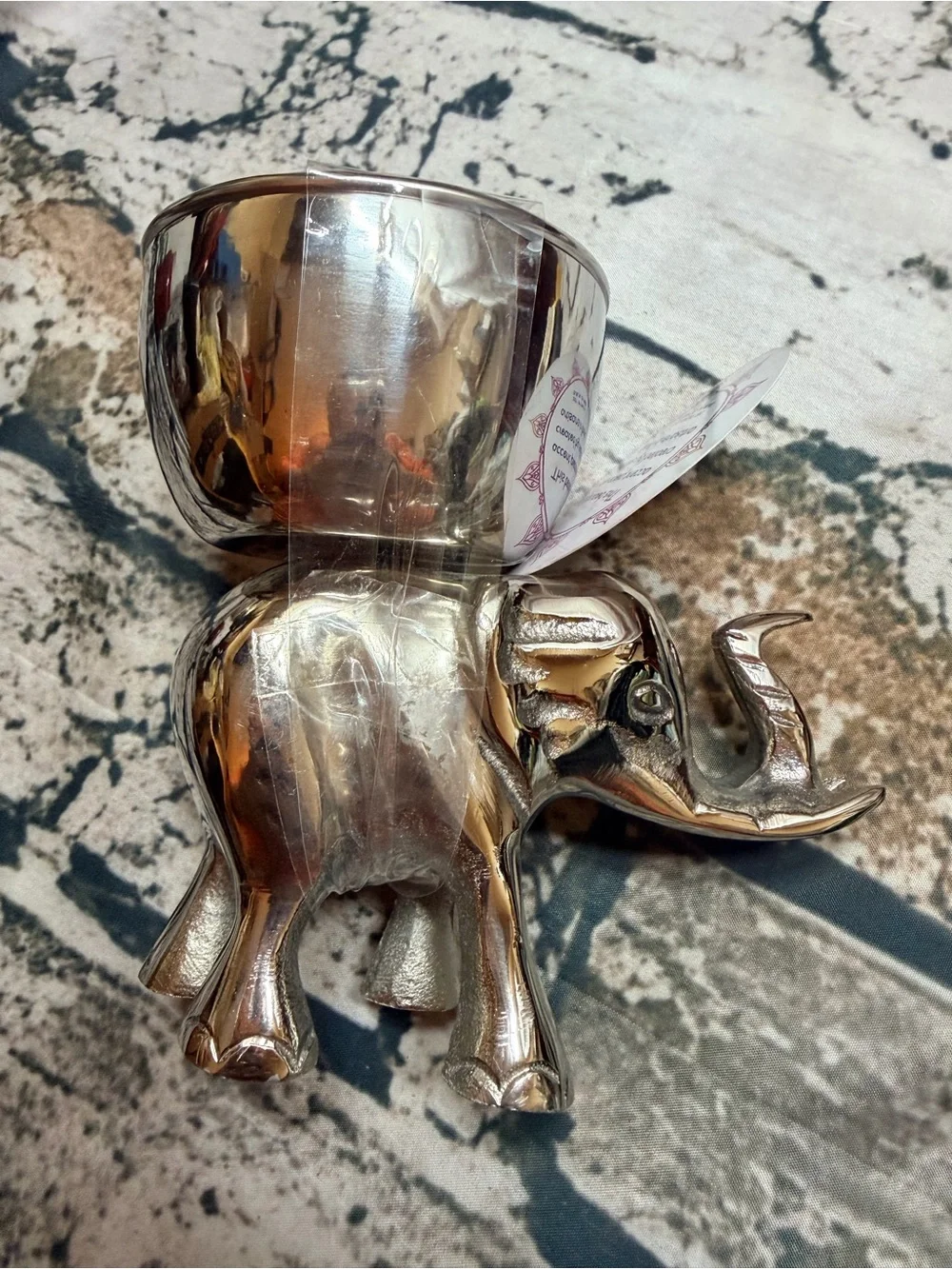 Handmade Silver Elephant Trinket Box Hammered Lid India Boho Vanity Decor